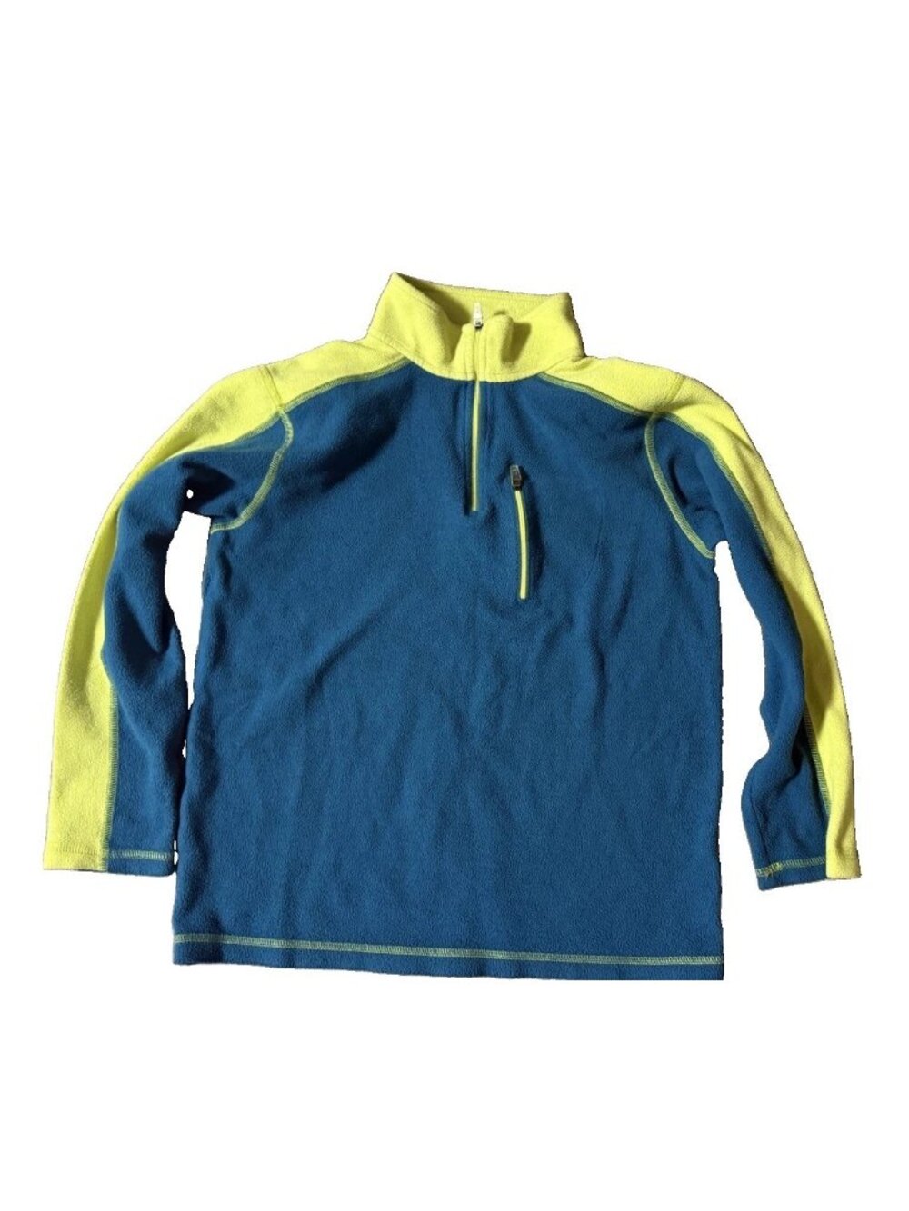 LL Bean Youth Size M Blue Fleece Quarter Zip Pullover Color Block Layering